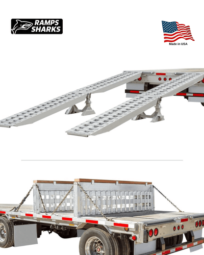 2 Bunk Load Leveler and 4 Ramp System 8 ft x 18 in for 24 in Step Deck Trailers 23500 lb Capacity