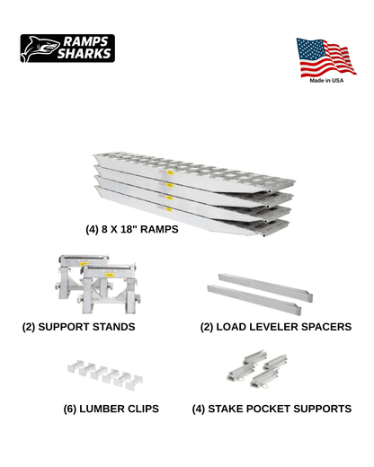 2 Bunk Load Leveler and 4 Ramp System 8 ft x 18 in for 24 in Step Deck Trailers 23500 lb Capacity